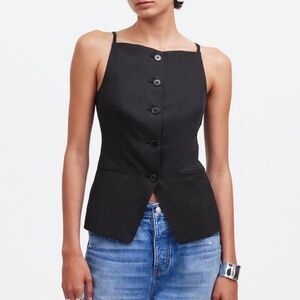 Madewell size 14 square neck vest cotton linen blend black button front split
